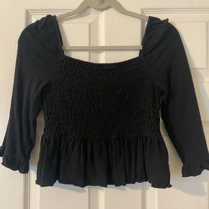 American Eagle Small Black Smocked 3/4 Length Top, Worn Once!